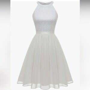 White sequin top dress